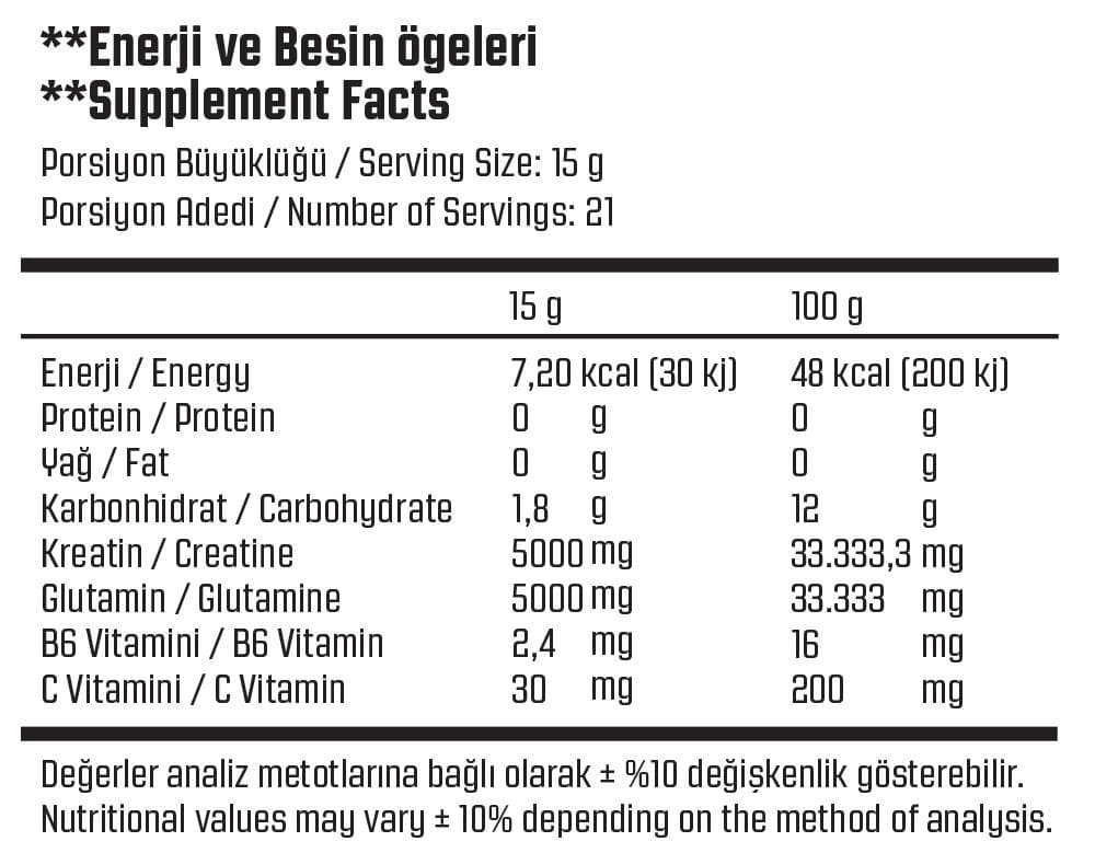 PTGO Nutrition Creatine+Glutamine 21 Şase x 15 Gr. Ananas Aromalı — görsel 3