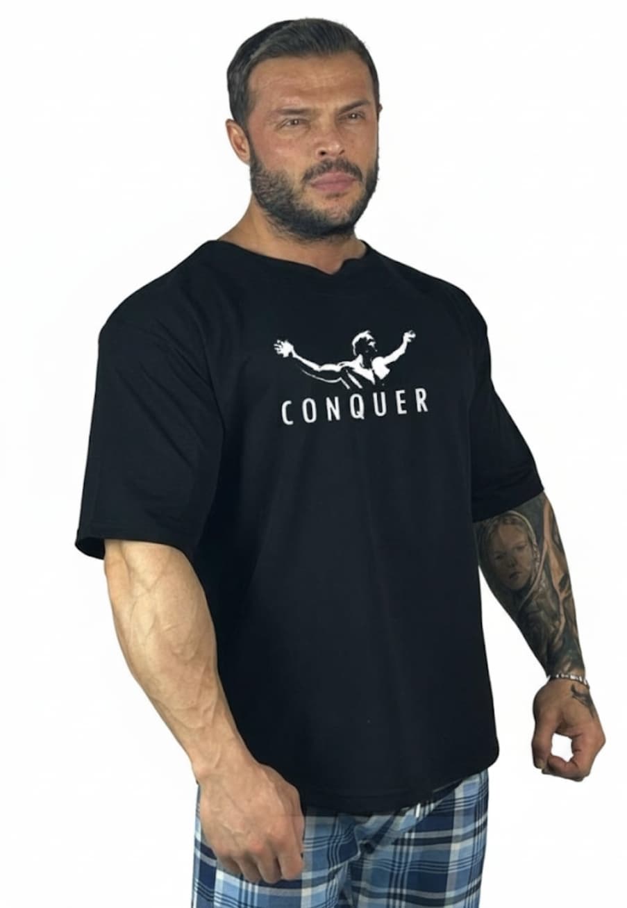 OVERSIZE TİŞÖRT CONQUER SİYAH
