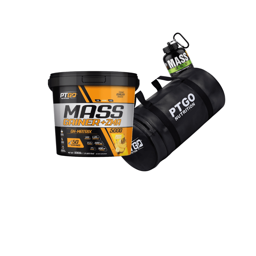 PT GO NUTRITION Mass Gainer 5 kg Kova Muz ( Silindir Çanta , Shaker ve Maskot Huni Hediyeli)