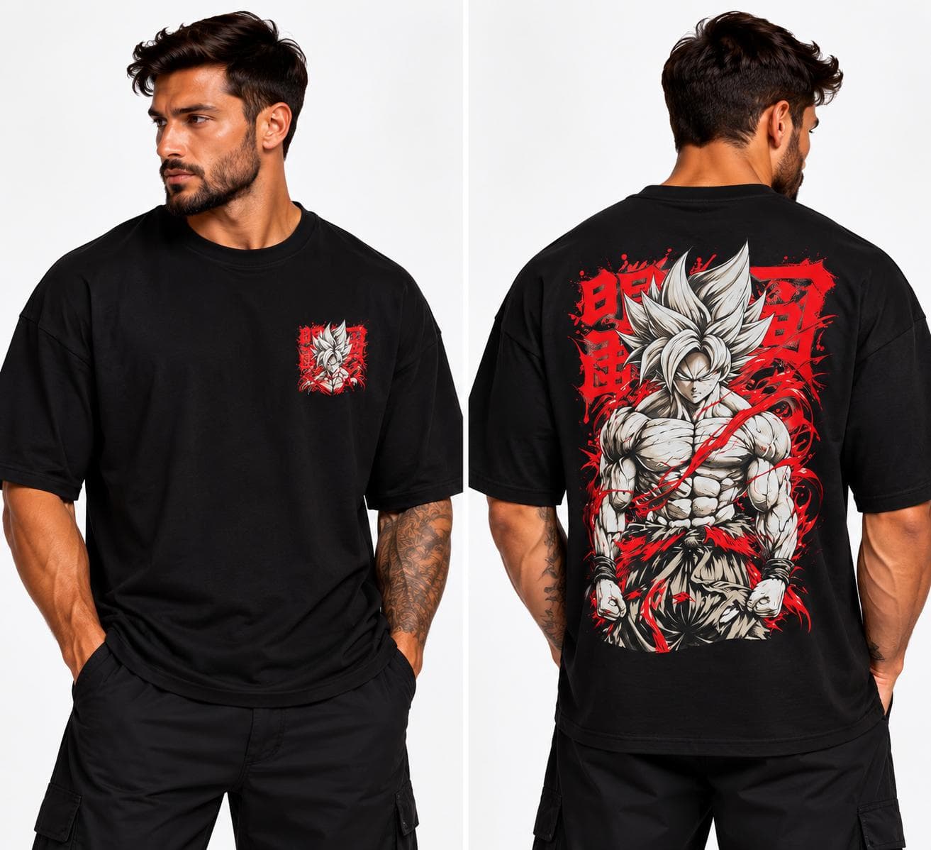 Goku Baskılı Oversize Beast Mode Siyah Tişört