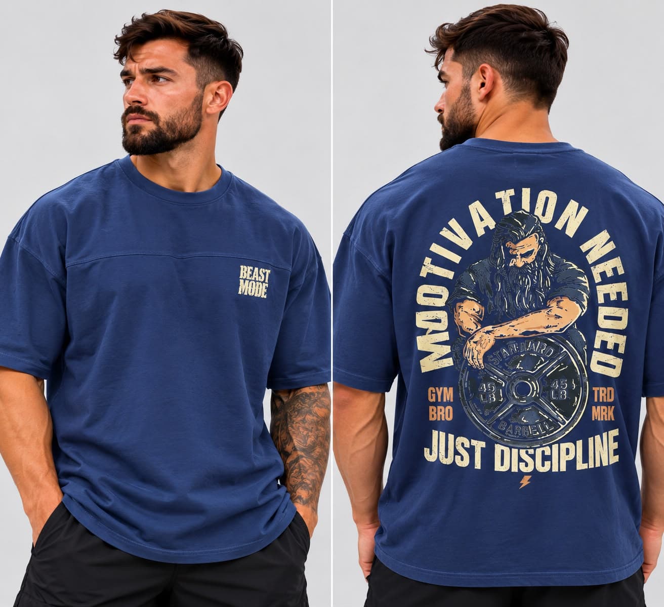 Beast Mode Arkası Baskılı Mavi Oversize