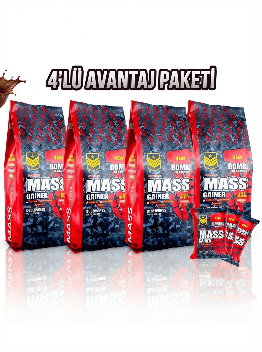 4 Lü Avantajı Paketi 51 Sase 3 Farklı Aroma Bomb Mass Gainer 2550 Gr